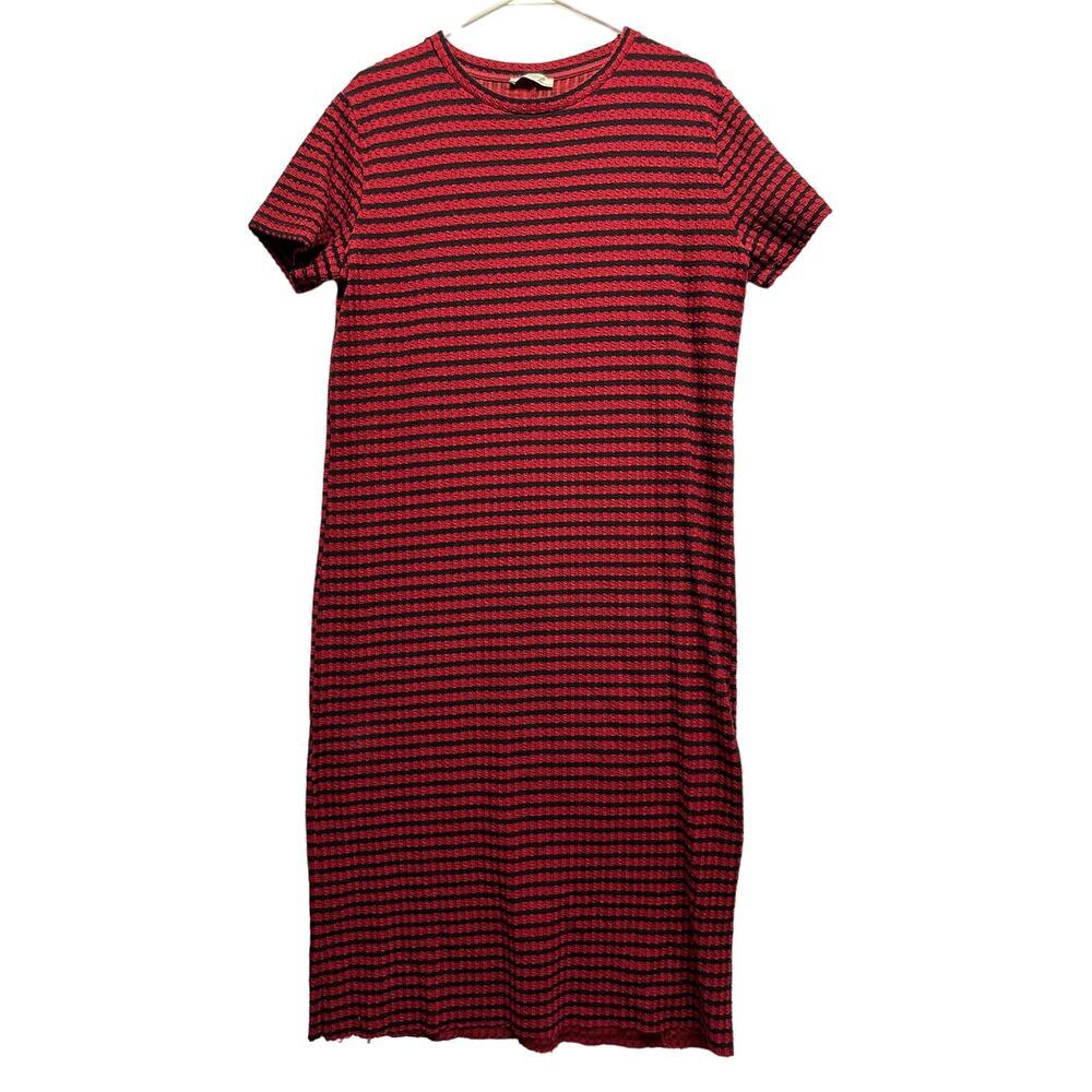 Zara‎ Trafaluc Knit Ruched Dress Red Black Women Size L